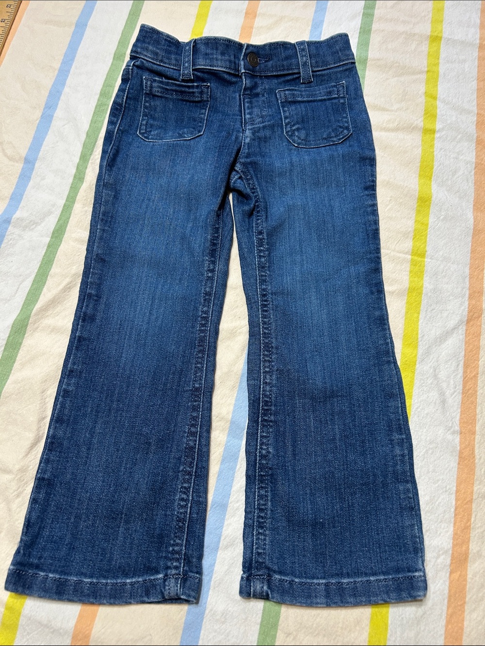 Cat & Jack Girls Pull-up Snap 4T Flare Ultimate Stretch 4-Pocket Denim Blue Jean
